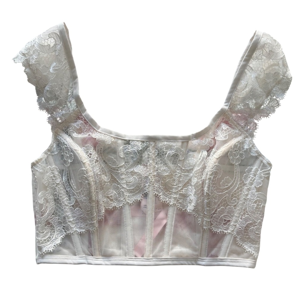 Victoria Secret Dream Angels White Lace Corset Bustier Top Bra Bralette Small S